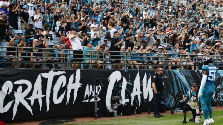 Jacksonville Jaguars linebacker Shaquille Quarterman (50) hypes up the crowd during the first quarter Sunday, Dec. 2021 at TIAA Bank Field in Jacksonville. The Jaguars hosted the Texans during a regular season NFL game. Houston defeated Jacksonville 30-16. [Corey Perrine/Florida Times-Union]Jki 121921 Jagstexans 36