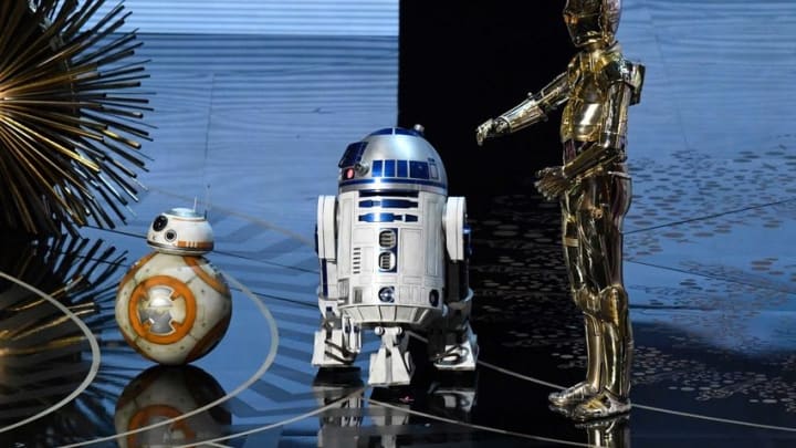 Feb 28, 2016; Hollywood, CA, USA; (From left to right) Star Wars droid characters BB8, R2D2 and C3P0 appear on stage during the 88th annual Academy Awards at the Dolby Theatre. Mandatory Credit: Robert Deutsch-USA TODAY NETWORK