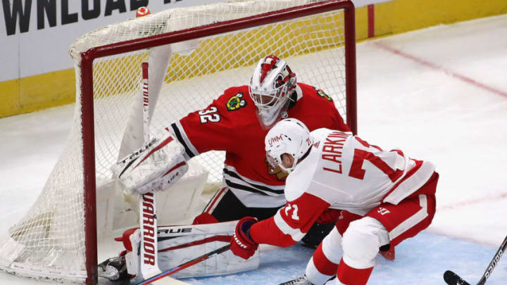 Kevin Lankinen #32, Chicago Blackhawks (Photo by Jonathan Daniel/Getty Images)