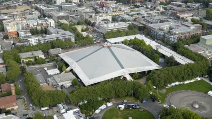 SEATTLE, WA - JULY 21: A general exterior view of Key Arena during the WNBA All-Stars Flag Raising at the Space Needle as part of the 2017 WNBA All-Star at the Space Needle on July 21, 2017 in Seattle, Washington.  NOTE TO USER: User expressly acknowledges and agrees that, by downloading and or using this photograph, User is consenting to the terms and conditions of the Getty Images License Agreement. (Photo by David Dow/Getty Images)