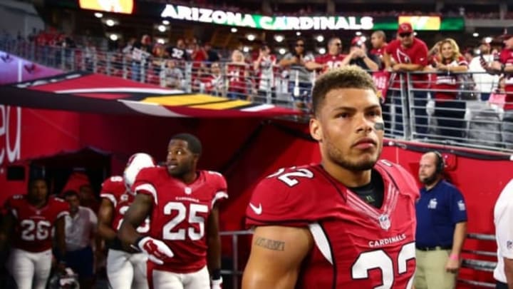 Oct 26, 2015; Glendale, AZ, USA; Arizona Cardinals safety Tyrann Mathieu (32) against the Baltimore Ravens at University of Phoenix Stadium. Mandatory Credit: Mark J. Rebilas-USA TODAY Sports