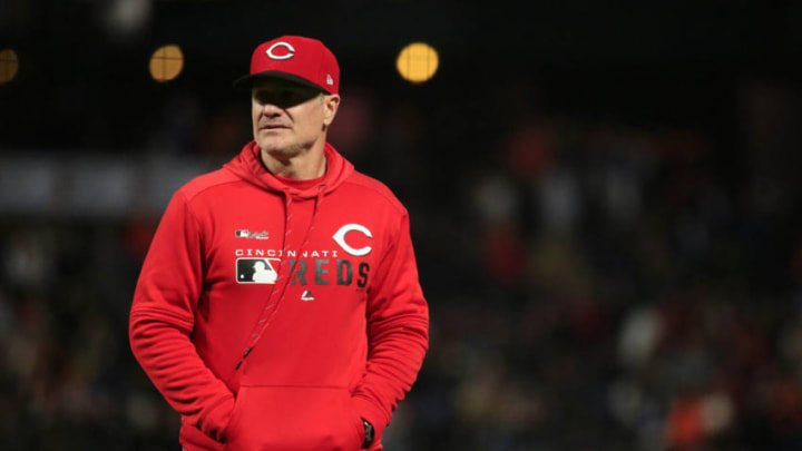 SAN FRANCISCO, CALIFORNIA - MAY 10: David Bell #25 of the Cincinnati Reds walks off the field after making a pitching change during the seventh inning against the San Francisco Giants at Oracle Park on May 10, 2019 in San Francisco, California. (Photo by Daniel Shirey/Getty Images)