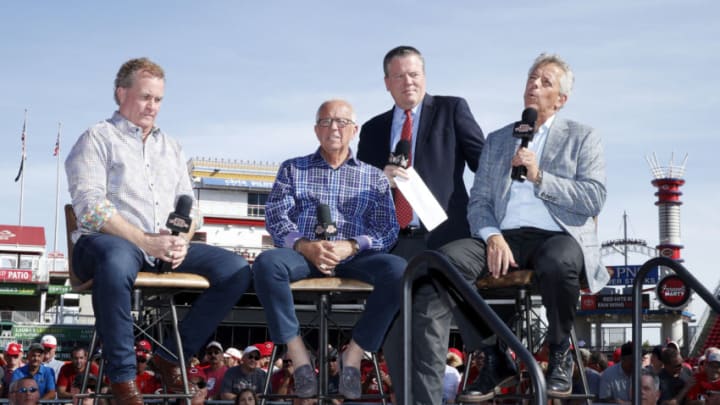 CINCINNATI, OH - SEPTEMBER 26: Cincinnati Reds announce team of Thom and Marty Brennaman, Jeff Brantley and Jim Day. (Photo by Joe Robbins/Getty Images)