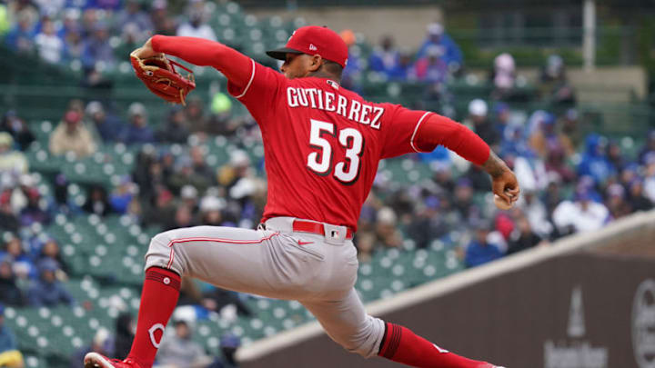 CHICAGO, ILLINOIS - MAY 28: Vladimir Gutierrez #53 of the Cincinnati Reds throws a pitch. (Photo by Nuccio DiNuzzo/Getty Images)