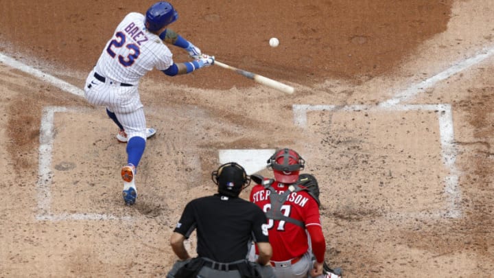 NEW YORK, NEW YORK - AUGUST 01: Javier Baez #23 of the New York Mets in action against the Cincinnati Reds. (Photo by Jim McIsaac/Getty Images)