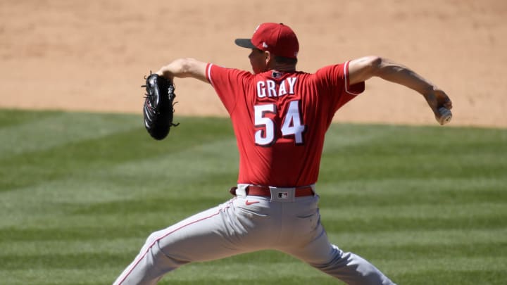 Sonny Gray #54 of the Cincinnati Reds pitches during the sixth inning.