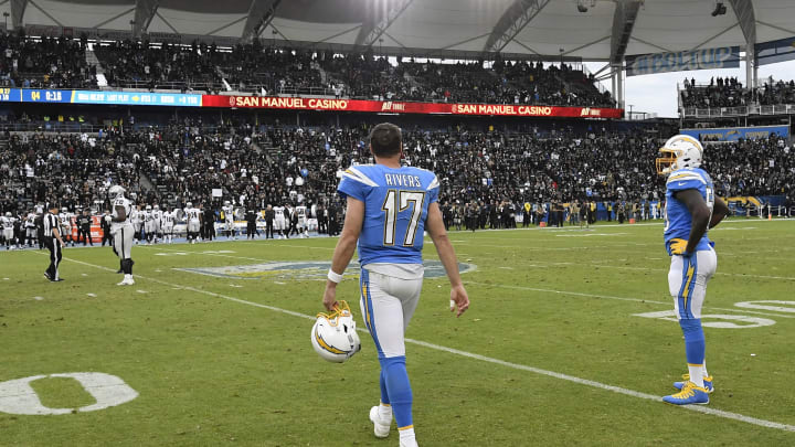 CARSON, CA – DECEMBER 22: Quarterback Philip Rivers #17 of the Los Angeles Chargers walks off the field after the Oakland Raiders defeated the Chargers, 24-17, at Dignity Health Sports Park on December 22, 2019 in Carson, California. (Photo by Kevork Djansezian/Getty Images)