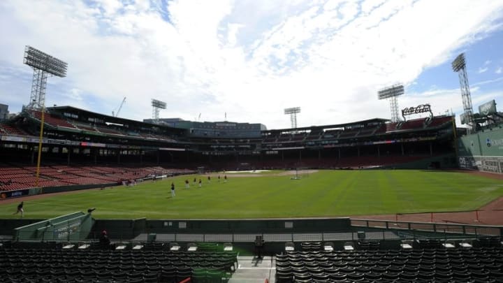 May 10, 2016; Boston, MA, USA; The Boston Red Sox warm up prior to a game against the Oakland Athletics at Fenway Park. Mandatory Credit: Bob DeChiara-USA TODAY Sports