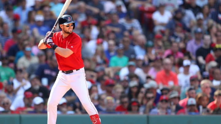 BOSTON, MASSACHUSETTS - AUGUST 18: Chris Owings #36 of the Boston Red Sox at bat against the Baltimore Orioles during the fifth inning at Fenway Park on August 18, 2019 in Boston, Massachusetts. (Photo by Maddie Meyer/Getty Images)