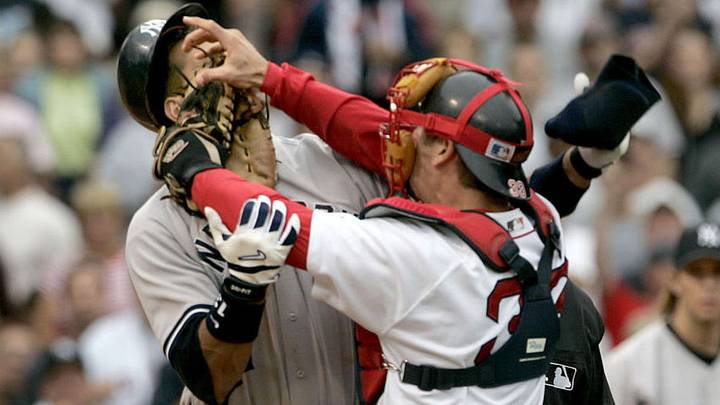 Alex Rodriguez & Jason Varitek Unsigned Photo – Framed 16x20 Yankees/Red Sox