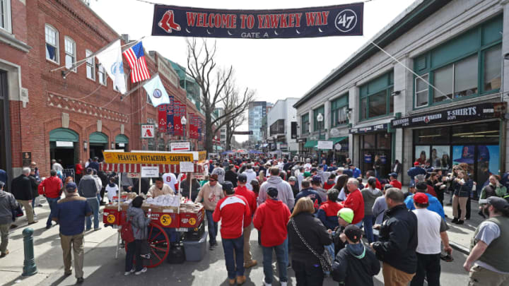 BOSTON, MA - APRIL 3: Fans walk down Yawkey Way before the opening day game between the Boston Red Sox and the Pittsburgh Pirates at Fenway Park on April 3, 2017 in Boston, Massachusetts. (Photo by Maddie Meyer/Getty Images)