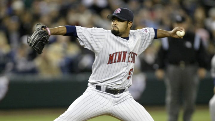 SEATTLE – APRIL 5: Starting pitcher Johan Santana #57 of the Minnesota Twins pitches against the Seattle Mariners on April 5, 2005 at Safeco Field in Seattle, Washington. (Photo by Otto Greule Jr/Getty Images)