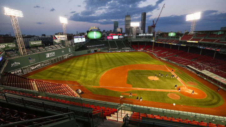 BOSTON, MA – SEPTEMBER 22: A general view of the stadium as the sun sets before a game between the Boston Red Sox and the Baltimore Orioles at Fenway Park on September 22, 2020 in Boston, Massachusetts. (Photo by Adam Glanzman/Getty Images)