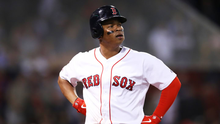 BOSTON, MASSACHUSETTS – SEPTEMBER 05: Rafael Devers #11 of the Boston Red Sox reacts after the Red Sox loss to Minnesota Twins 2-1 at Fenway Park on September 05, 2019 in Boston, Massachusetts. (Photo by Maddie Meyer/Getty Images)