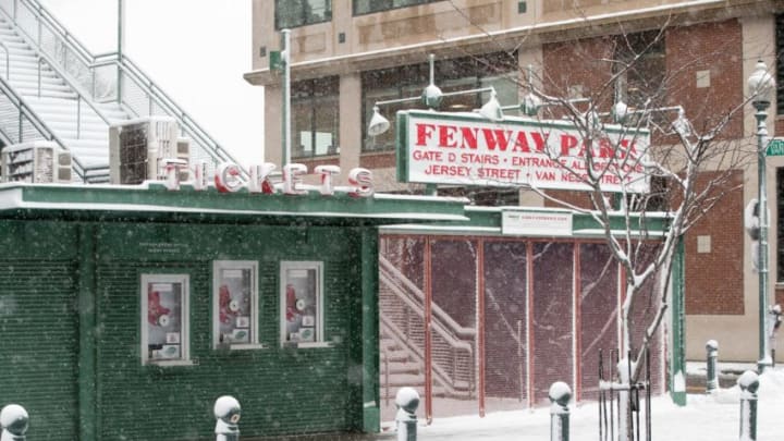 BOSTON, MA - DECEMBER 03: Snow falls at Fenway Park as the first winter storm of the season impacts the region on December 3, 2019 in Boston, Massachusetts. (Photo by Scott Eisen/Getty Images)