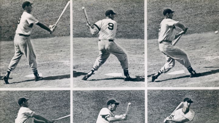 UNSPECIFIED – UNDATED: A classic Ted Williams hitting sequence. (Sports Studio Photos/Getty Images)