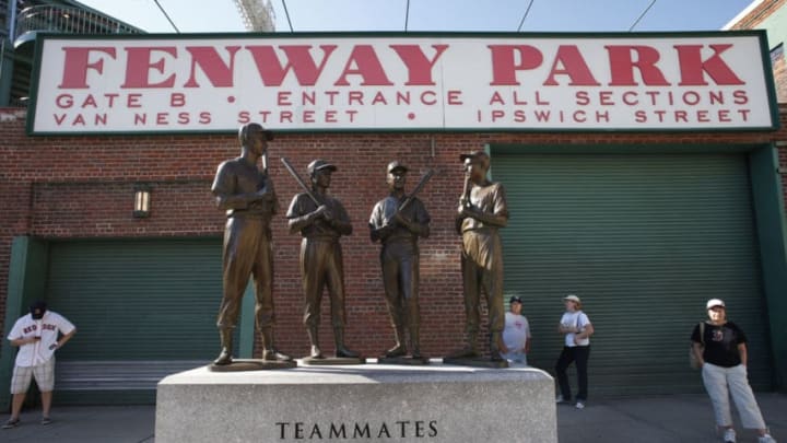 BOSTON, MA - JULY 9: General view of the bronze 'Teammates' statue which honors Ted Williams, Johnny Pesky, Bobby Doerr and Dom DiMaggio at the intersection of Ipswich and Van Ness streets before the game between the Boston Red Sox and Baltimore Orioles at Fenway Park on July 9, 2011 in Boston, Massachusetts. The Red Sox won 4-0. (Photo by Joe Robbins/Getty Images)