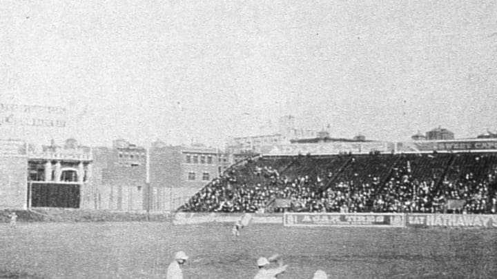 BOSTON - OCTOBER 9, 1918. Warm up activity in right field before a 1918 World Series contest in October in Fenway Park in Boston. (Photo by Mark Rucker/Transcendental Graphics, Getty Images)