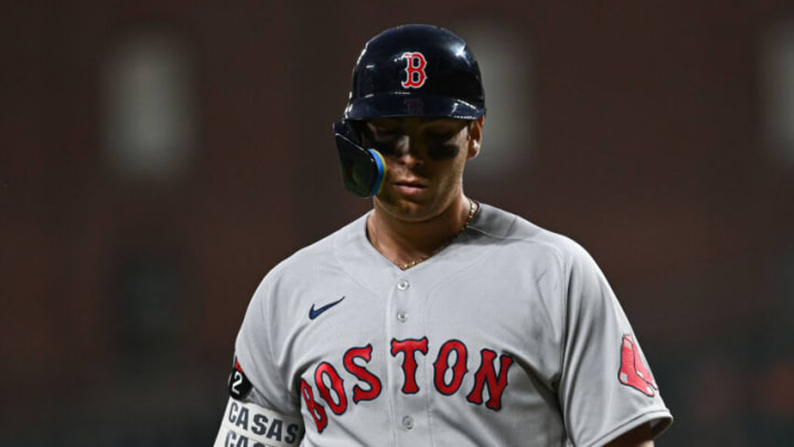 Sep 9, 2022; Baltimore, Maryland, USA; Boston Red Sox first baseman Triston Casas (36) returns to the dugout during the second inning against the Baltimore Orioles at Oriole Park at Camden Yards. Mandatory Credit: Tommy Gilligan-USA TODAY Sports