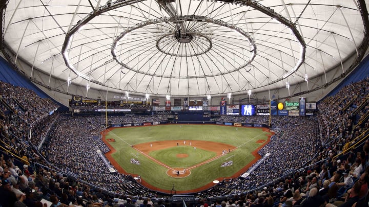 Apr 2, 2017; St. Petersburg, FL, USA; A gener view of Tropicana Field on opening day between the Tampa Bay Rays and New York Yankees. Mandatory Credit: Kim Klement-USA TODAY Sports