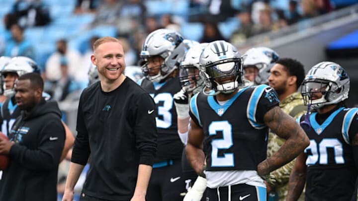 (Bob Donnan-USA TODAY Sports) Joe Brady and D.J. Moore