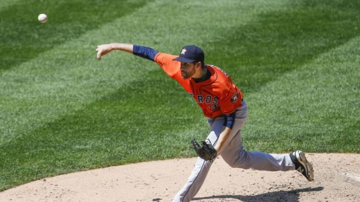 Jul 17, 2016; Seattle, WA, USA; Houston Astros starting pitcher Collin McHugh (31) throws against the Seattle Mariners during the fifth inning at Safeco Field. Houston defeated Seattle, 8-1. Mandatory Credit: Joe Nicholson-USA TODAY Sports