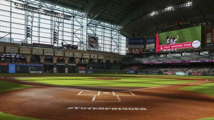Jul 7, 2016; Houston, TX, USA; General view of Minute Maid Park before a game between the Houston Astros and the Oakland Athletics. Mandatory Credit: Troy Taormina-USA TODAY Sports