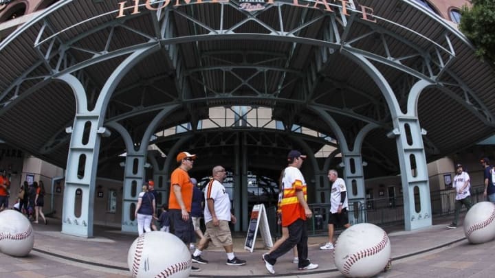 Apr 6, 2015; Houston, TX, USA; General view outside Minute Maid Park before a game between the Houston Astros and the Cleveland Indians. Mandatory Credit: Troy Taormina-USA TODAY Sports