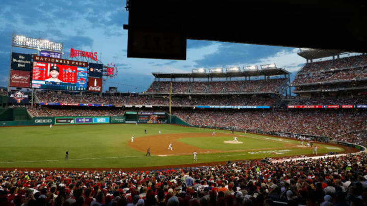 WASHINGTON, DC - JULY 17: A general view as Max Scherzer #31 of the Washington Nationals and the National League pitches to Jose Altuve #27 of the Houston Astros and the American League in the first inning during the 89th MLB All-Star Game, presented by Mastercard at Nationals Park on July 17, 2018 in Washington, DC. (Photo by Patrick McDermott/Getty Images)