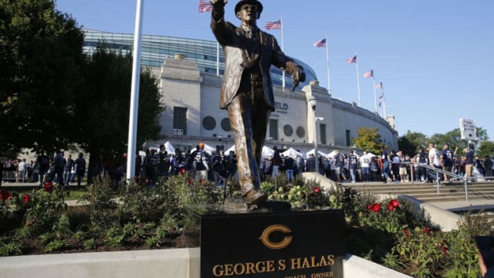 CHICAGO, ILLINOIS - SEPTEMBER 05: A recently unveiled statue of George S. Halas resides outside Soldier Field on September 05, 2019 in Chicago, Illinois. (Photo by Nuccio DiNuzzo/Getty Images)