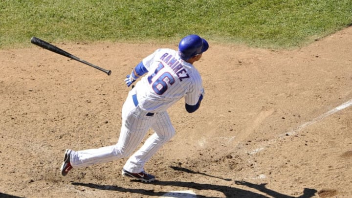 CHICAGO, IL - AUGUST 25: Aramis Ramirez #16 of the Chicago Cubs hits a double during the eighth inning against the Atlanta Braves at Wrigley Field on August 25, 2011 in Chicago, Illinois. Ramirez was 2-4 and extended his hitting streak to 14 games. The Braves defeated the Cubs 8-3. (Photo by Brian Kersey/Getty Images)