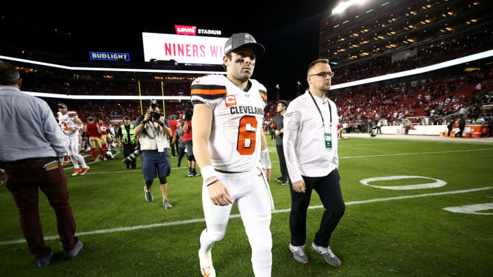 SANTA CLARA, CALIFORNIA – OCTOBER 07: Baker Mayfield #6 of the Cleveland Browns walks off the field after they lost to the San Francisco 49ers at Levi’s Stadium on October 07, 2019 in Santa Clara, California. (Photo by Ezra Shaw/Getty Images)