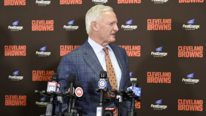 CLEVELAND, OHIO - JANUARY 14: Jimmy Haslam owner of the Cleveland Browns addresses the media after he introduced Kevin Stefanski as the Browns new head coach on January 14, 2020 in Cleveland, Ohio. (Photo by Jason Miller/Getty Images)