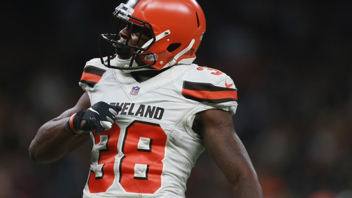 NEW ORLEANS, LA – SEPTEMBER 16: T.J. Carrie #38 of the Cleveland Browns celebrates sacking Drew Brees #9 of the New Orleans Saints during the fourth quarter at Mercedes-Benz Superdome on September 16, 2018 in New Orleans, Louisiana. (Photo by Sean Gardner/Getty Images)