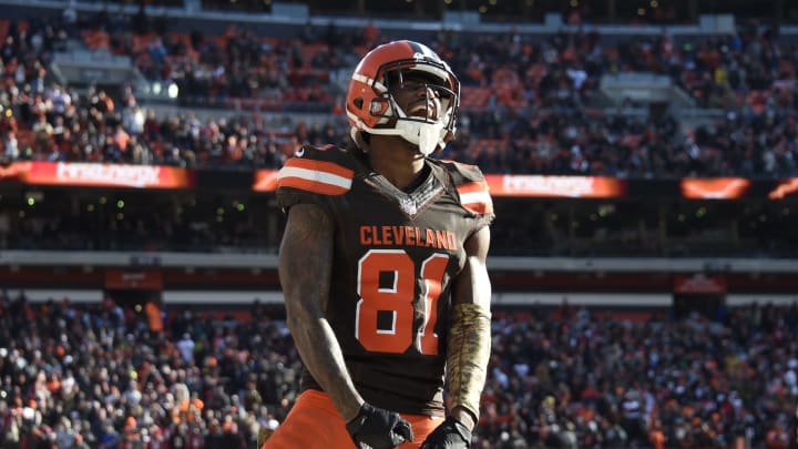 CLEVELAND, OH – NOVEMBER 11: Rashard Higgins #81 of the Cleveland Browns celebrates a play in the third quarter against the Atlanta Falcons at FirstEnergy Stadium on November 11, 2018 in Cleveland, Ohio. (Photo by Jason Miller/Getty Images)