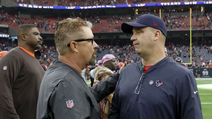HOUSTON, TX – DECEMBER 02: Head coach Gregg Williams of the Cleveland Browns shakes hands with head coach Bill O’Brien of the Houston Texans after the game at NRG Stadium on December 2, 2018 in Houston, Texas. (Photo by Tim Warner/Getty Images)