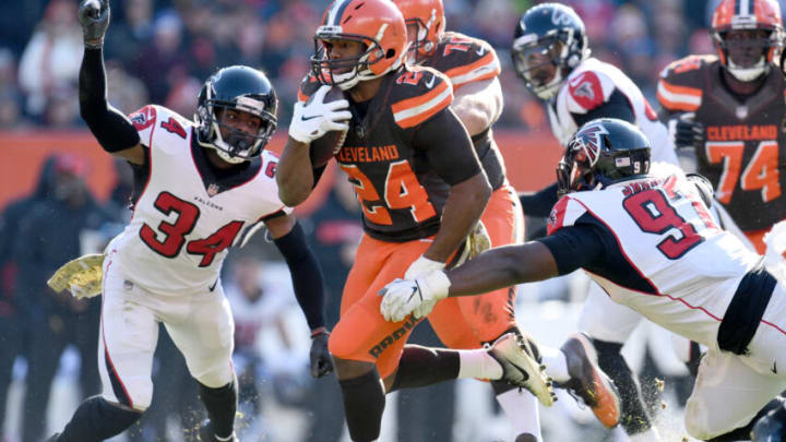 CLEVELAND, OH - NOVEMBER 11: Running back Nick Chubb #24 of the Cleveland Browns during the game against the Atlanta Falcons at FirstEnergy Stadium on November 11, 2018 in Cleveland, Ohio. (Photo by Jason Miller/Getty Images)