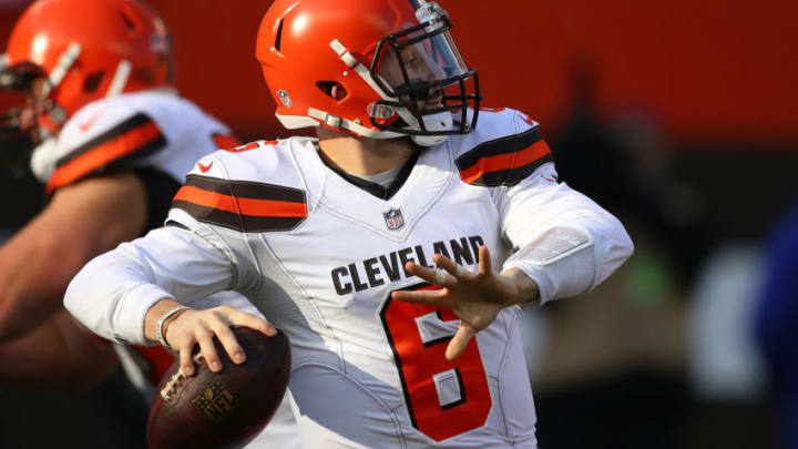 CLEVELAND, OH - DECEMBER 09: Baker Mayfield #6 of the Cleveland Browns throws a pass during the second quarter against the Carolina Panthers at FirstEnergy Stadium on December 9, 2018 in Cleveland, Ohio. (Photo by Gregory Shamus/Getty Images)