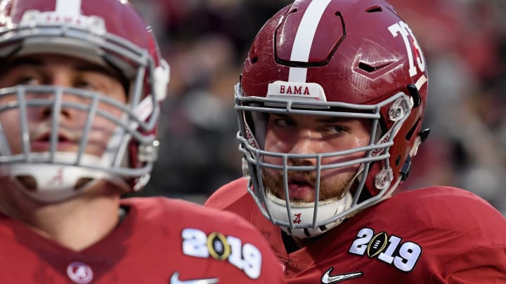 SANTA CLARA, CA – JANUARY 07: Jonah Williams #73 of the Alabama Crimson Tide warms up prior to the CFP National Championship against the Clemson Tigers presented by AT&T at Levi’s Stadium on January 7, 2019 in Santa Clara, California. (Photo by Harry How/Getty Images)