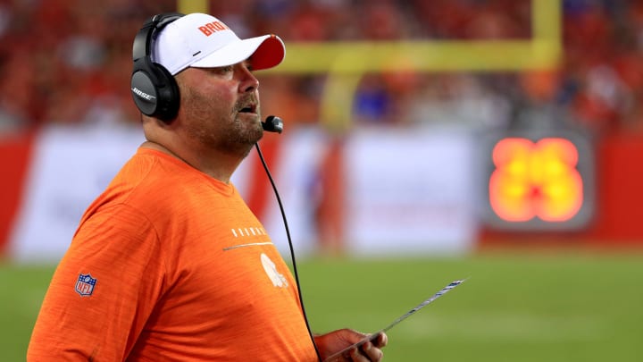 TAMPA, FLORIDA – AUGUST 23: Head coach Freddie Kitchens of the Cleveland Browns looks on during a preseason game against the Tampa Bay Buccaneers at Raymond James Stadium on August 23, 2019 in Tampa, Florida. (Photo by Mike Ehrmann/Getty Images)