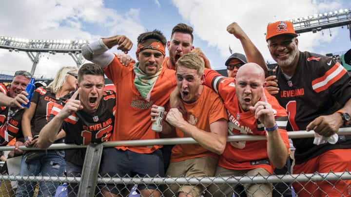 BALTIMORE, MD – SEPTEMBER 29: Cleveland Browns fans celebrate after the Browns defeated the Baltimore Ravens 40-25 at M&T Bank Stadium on September 29, 2019 in Baltimore, Maryland. (Photo by Scott Taetsch/Getty Images)