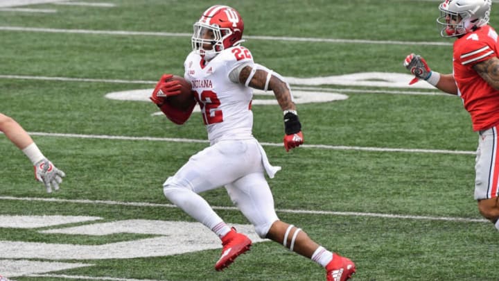 COLUMBUS, OH - NOVEMBER 21: Jamar Johnson #22 of the Indiana Hoosiers returns an interception against the Ohio State Buckeyes at Ohio Stadium on November 21, 2020 in Columbus, Ohio. (Photo by Jamie Sabau/Getty Images)