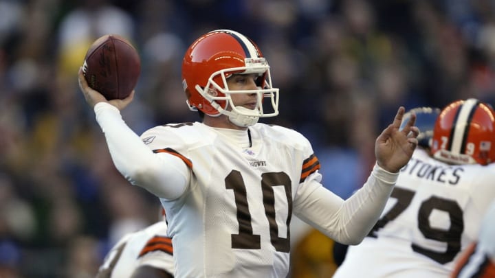 SEATTLE – NOVEMBER 30: Quarterback Kelly Holcomb #10 of the Cleveland Browns passes against the Seattle Seahawks on November 30 2003 at Seahawks Stadium in Seattle, Washington. (Photo by Otto Greule Jr/Getty Images)