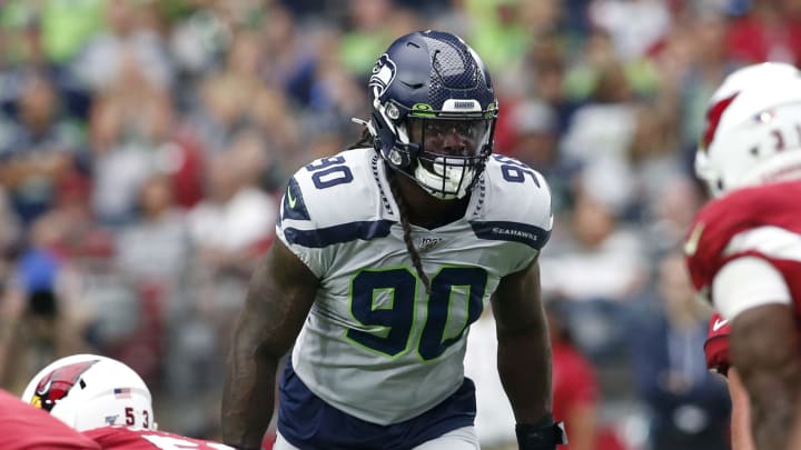 GLENDALE, ARIZONA – SEPTEMBER 29: Defensive end Jadeveon Clowney #90 of the Seattle Seahawks during the first half of the NFL football game against the Arizona Cardinals at State Farm Stadium on September 29, 2019 in Glendale, Arizona. (Photo by Ralph Freso/Getty Images)