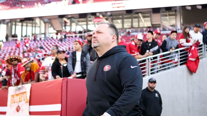 SANTA CLARA, CA – DECEMBER 28: San Francisco 49ers Offensive Coordinator Greg Roman walks onto the field during pregame warm ups against the Arizona Cardinals at Levi’s Stadium on December 28, 2014 in Santa Clara, California. (Photo by Don Feria/Getty Images)