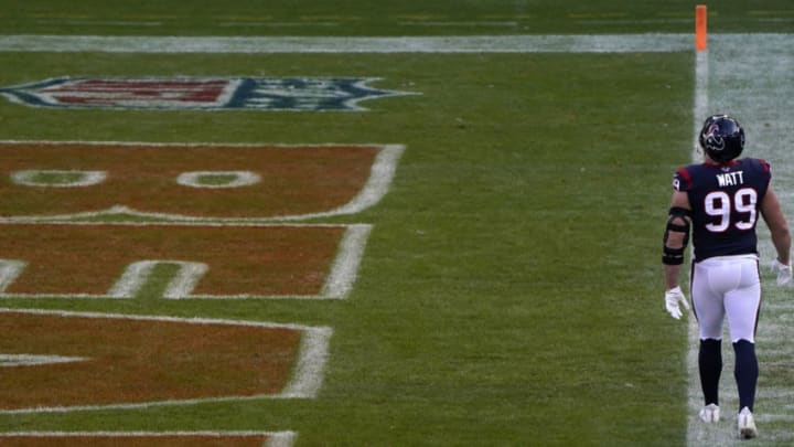 Dec 13, 2020; Chicago, Illinois, USA; Houston Texans defensive end J.J. Watt (99) warms-up before the game against the Chicago Bears at Soldier Field. Mandatory Credit: Mike Dinovo-USA TODAY Sports