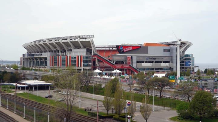 Apr 28, 2021; Cleveland, Ohio, USA; A general overall view of FirstEnergy Stadium. The stadium is the home of the Cleveland Browns and the site of the 2021 NFL Draft. Mandatory Credit: Kirby Lee-USA TODAY Sports
