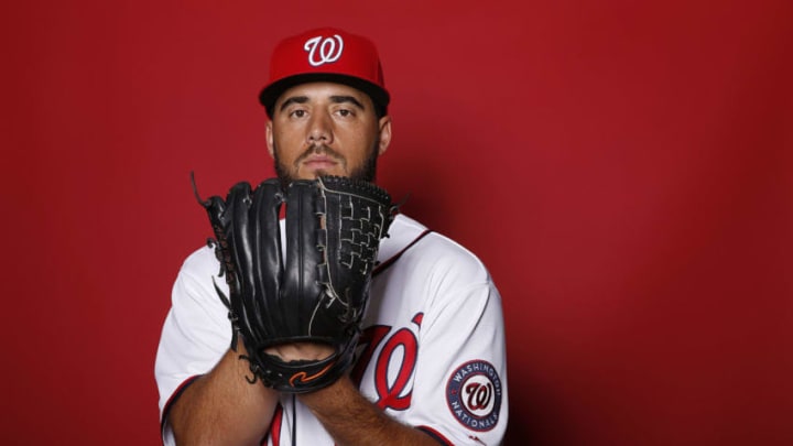 WEST PALM BEACH, FLORIDA - FEBRUARY 22: Kyle Barraclough #20 of the Washington Nationals poses for a portrait on Photo Day at FITTEAM Ballpark of The Palm Beaches during on February 22, 2019 in West Palm Beach, Florida. (Photo by Michael Reaves/Getty Images)