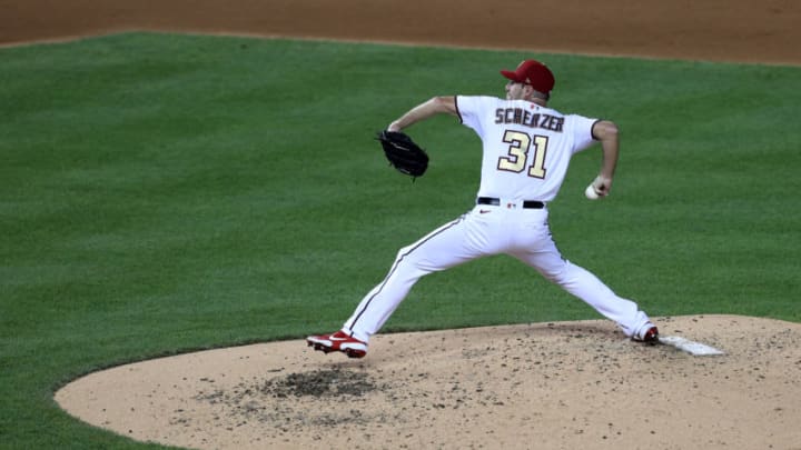 Starting pitcher Max Scherzer #31 of the Washington Nationals throws to a New York Yankees batter during Opening Day at Nationals Park on July 23, 2020 in Washington, DC. The 2020 season had been postponed since March due to the COVID-19 pandemic. (Photo by Rob Carr/Getty Images)