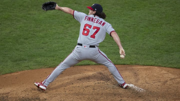 Kyle Finnegan #67 of the Washington Nationals throws a pitch against the Philadelphia Phillies at Citizens Bank Park on September 3, 2020 in Philadelphia, Pennsylvania. The Phillies defeated the Nationals 6-5 in extra innings. (Photo by Mitchell Leff/Getty Images)